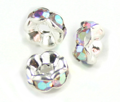 JFROS 8mm Silver Plated Crystal AB Rondelle PQ 10